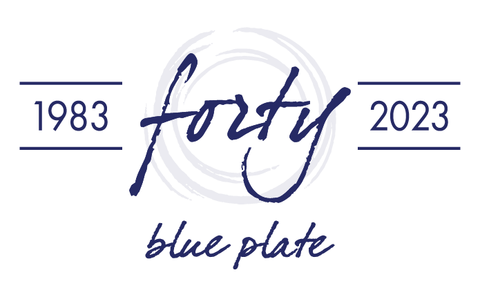 Blue Plate celebrates 40 years with anniversary logo in navy.